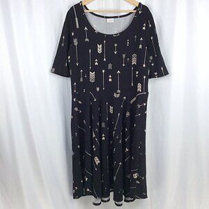 Lularoe Nicole Black Arrow Print Skater Dress Women's Plus Size 3XL Half Sleeve